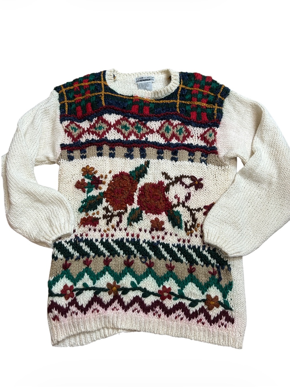 Cabin Creek Vintage Knit Sweater Large Grandma Cottagecore *FLAWS* Large Petite